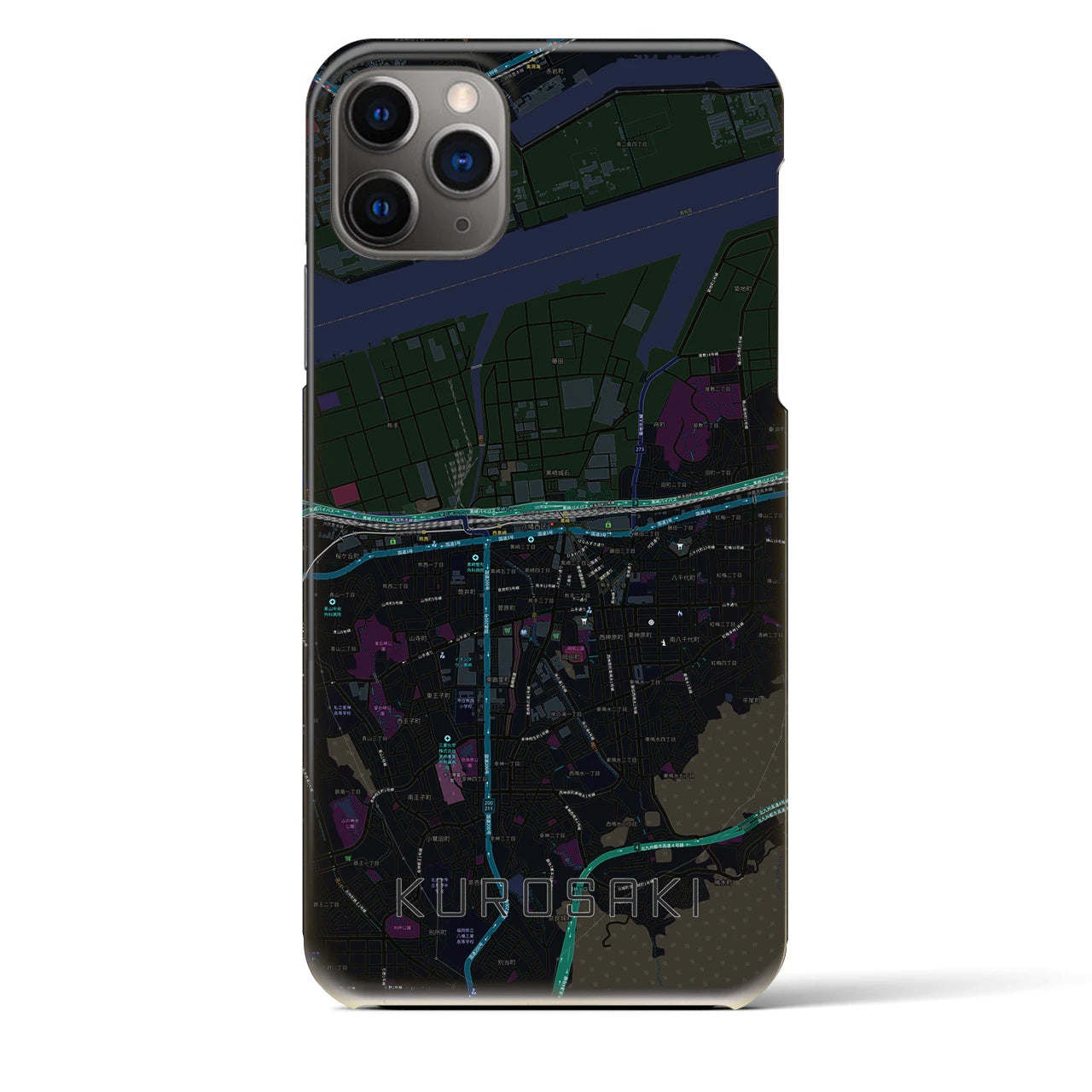 【黒崎】地図柄iPhoneケース（バックカバータイプ・ブラック）iPhone 11 Pro Max 用