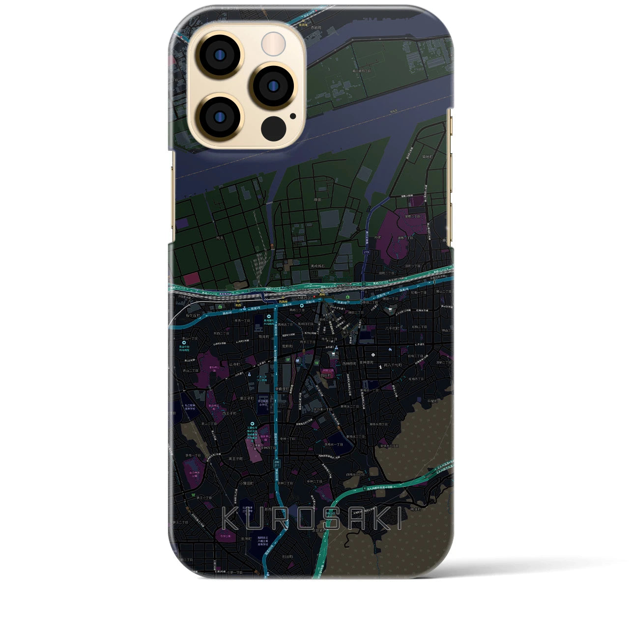 【黒崎】地図柄iPhoneケース（バックカバータイプ・ブラック）iPhone 12 Pro Max 用