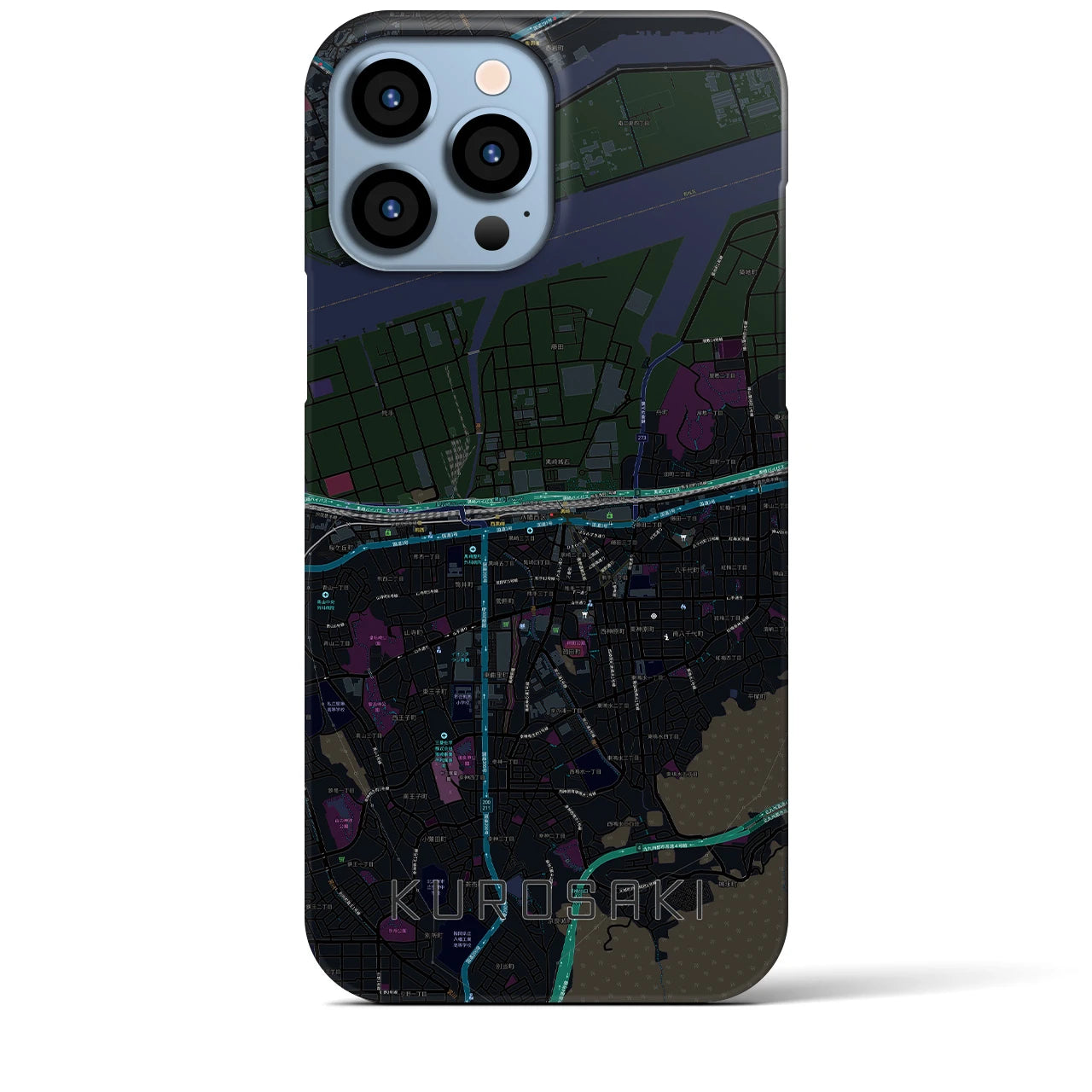 【黒崎】地図柄iPhoneケース（バックカバータイプ・ブラック）iPhone 13 Pro Max 用