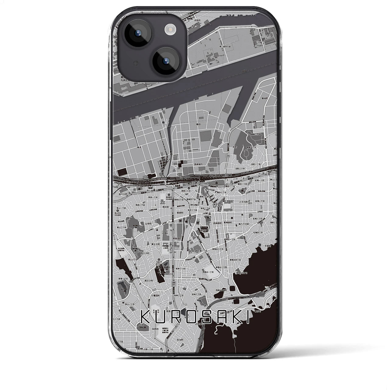 【黒崎】地図柄iPhoneケース（クリアタイプ・モノトーン）iPhone 14 Plus 用