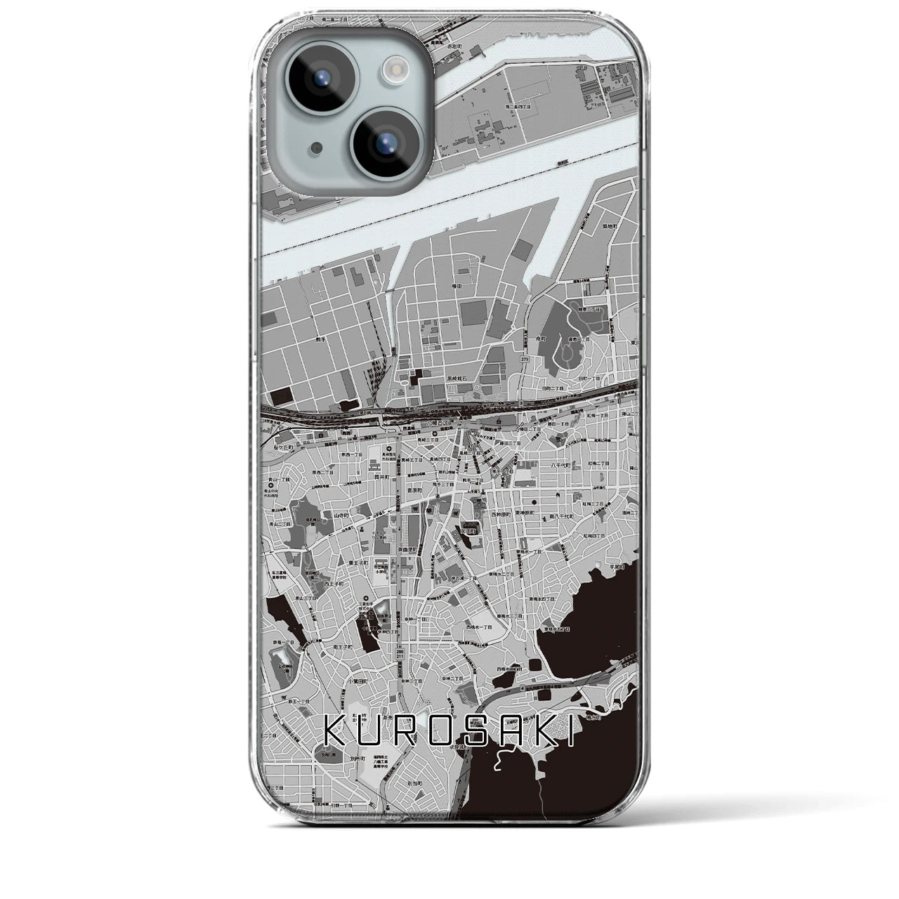 【黒崎】地図柄iPhoneケース（クリアタイプ・モノトーン）iPhone 15 Plus 用