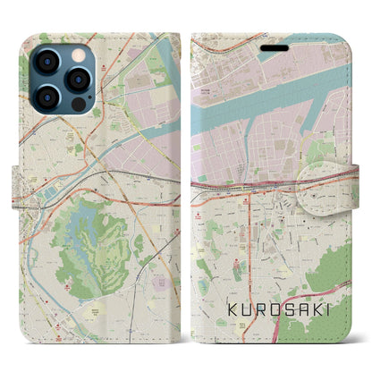 【黒崎（福岡県）】地図柄iPhoneケース（手帳タイプ）ナチュラル・iPhone 12 / 12 Pro 用