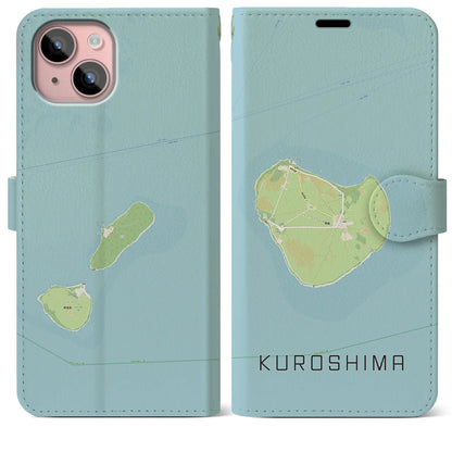 【黒島（沖縄県）】地図柄iPhoneケース（手帳タイプ）ナチュラル・iPhone 15 Plus 用