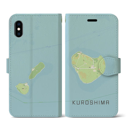 【黒島（沖縄県）】地図柄iPhoneケース（手帳タイプ）ナチュラル・iPhone XS / X 用