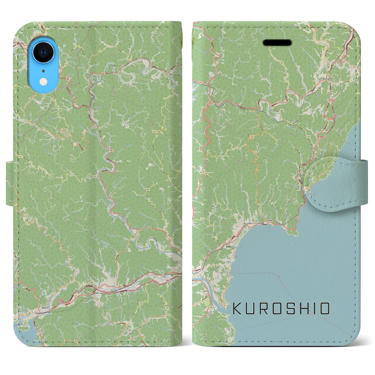 【黒潮】地図柄iPhoneケース（手帳両面タイプ・ナチュラル）iPhone XR 用