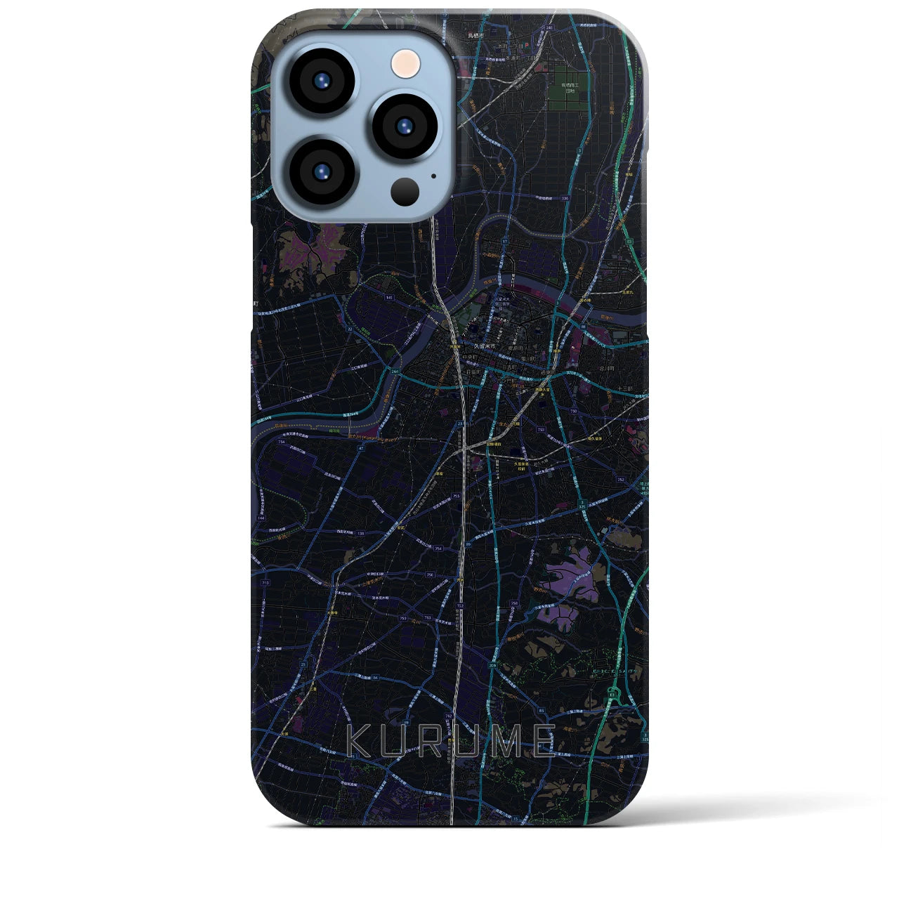 【久留米】地図柄iPhoneケース（バックカバータイプ・ブラック）iPhone 13 Pro Max 用