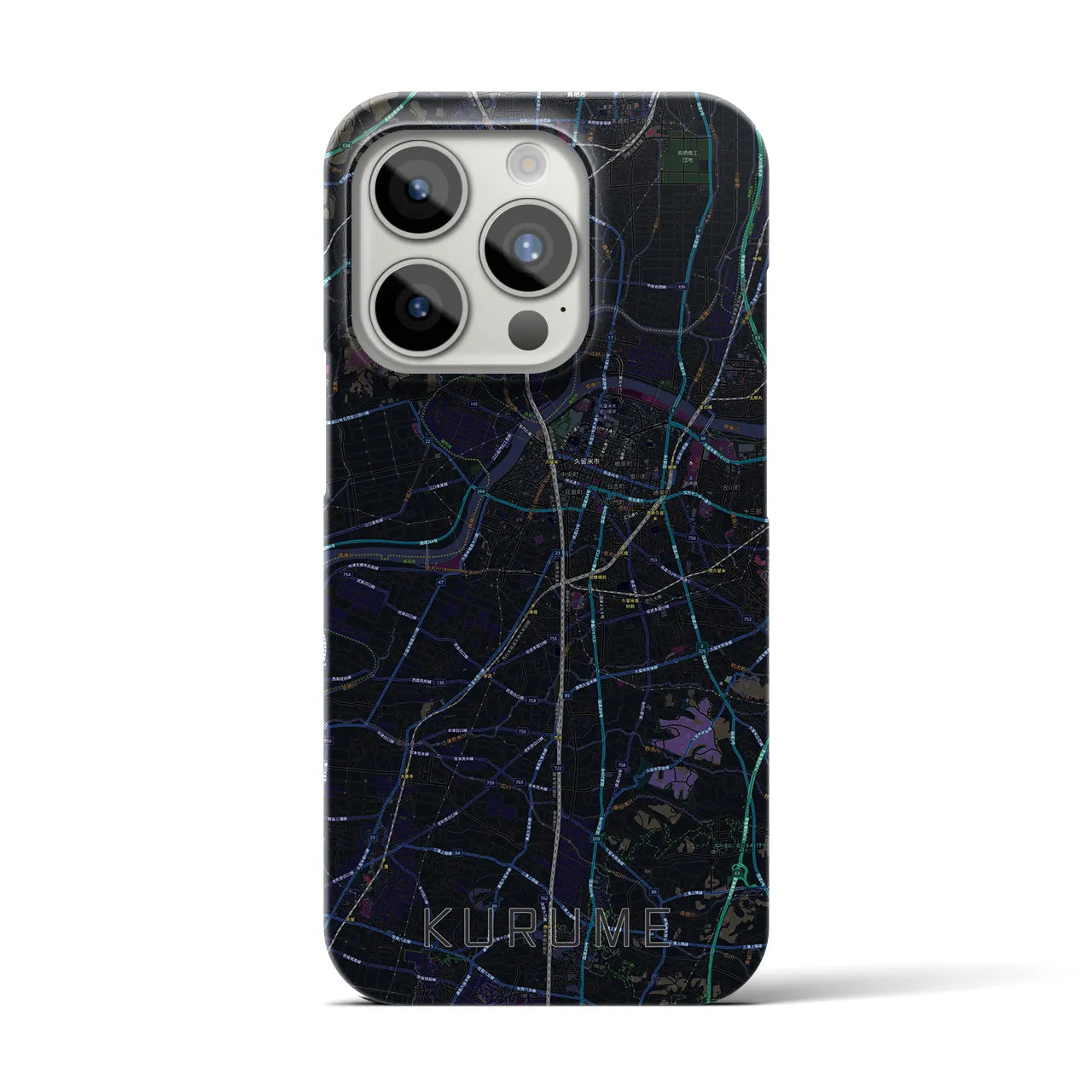 【久留米】地図柄iPhoneケース（バックカバータイプ・ブラック）iPhone 15 Pro 用