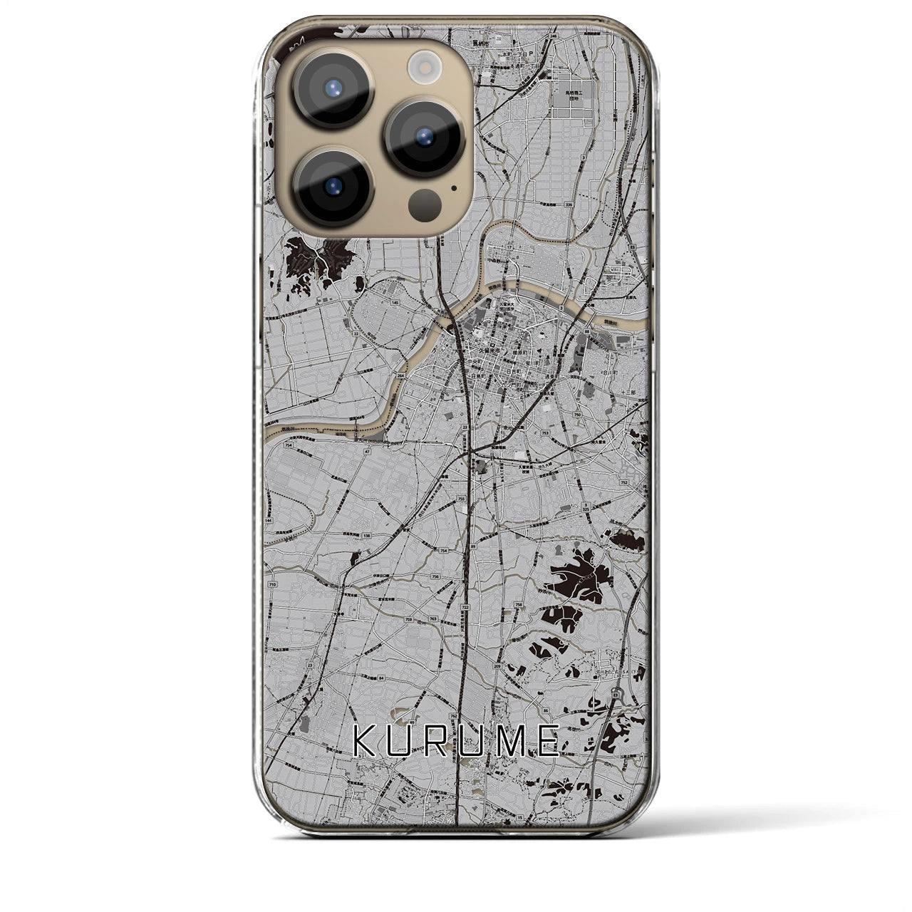 【久留米】地図柄iPhoneケース（クリアタイプ・モノトーン）iPhone 14 Pro Max 用