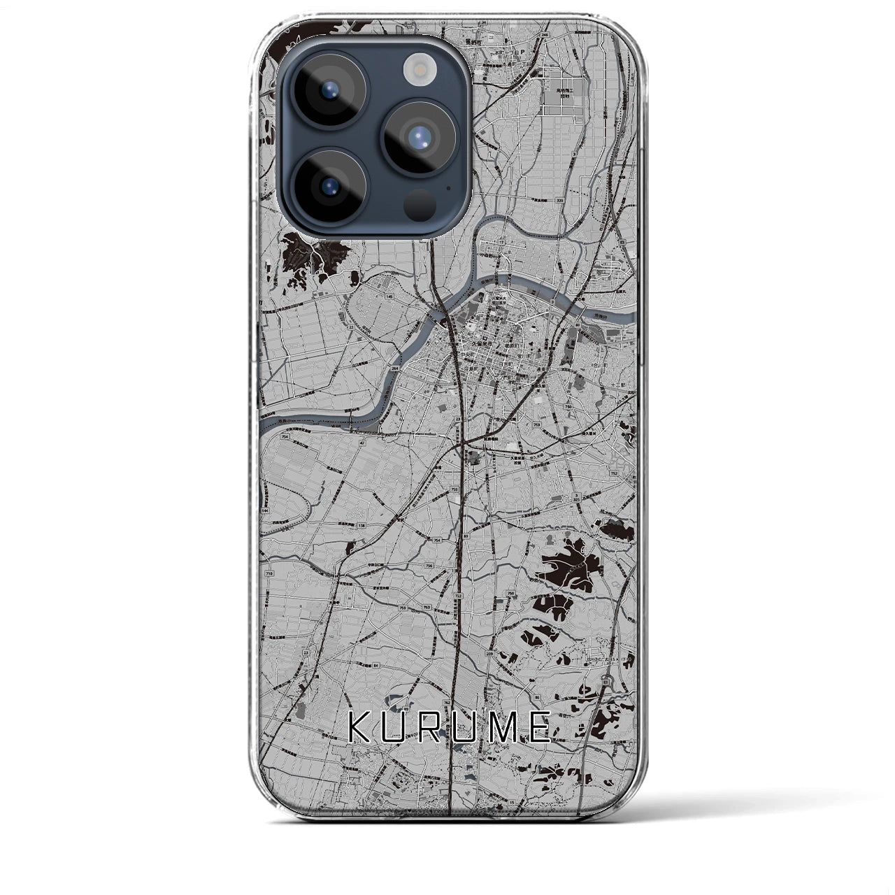 【久留米】地図柄iPhoneケース（クリアタイプ・モノトーン）iPhone 15 Pro Max 用