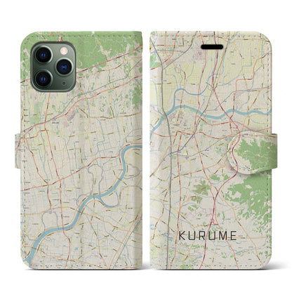 【久留米（福岡県）】地図柄iPhoneケース（手帳タイプ）ナチュラル・iPhone 11 Pro 用
