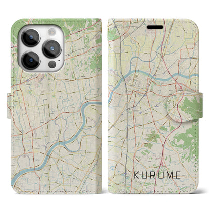 【久留米（福岡県）】地図柄iPhoneケース（手帳タイプ）ナチュラル・iPhone 14 Pro 用