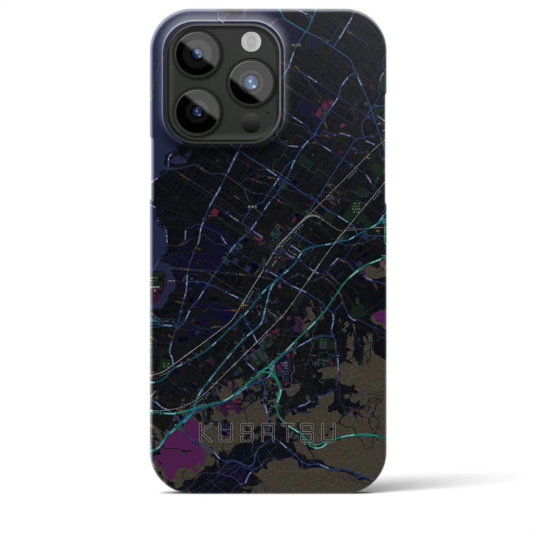 【草津】地図柄iPhoneケース（バックカバータイプ・ブラック）iPhone 15 Pro Max 用