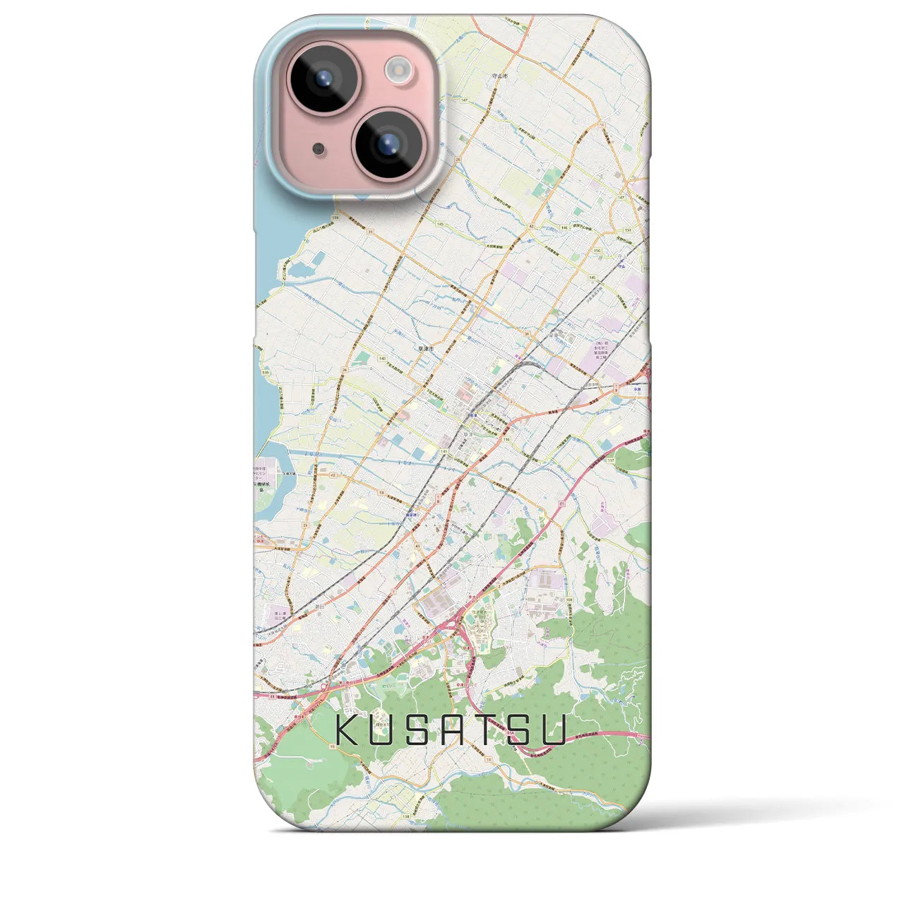 【草津】地図柄iPhoneケース（バックカバータイプ・ナチュラル）iPhone 15 Plus 用