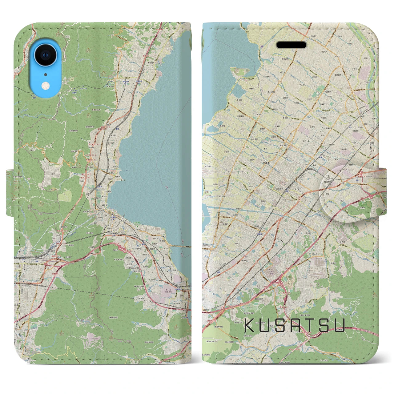 【草津】地図柄iPhoneケース（手帳両面タイプ・ナチュラル）iPhone XR 用