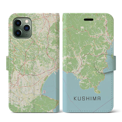 【串間（宮崎県）】地図柄iPhoneケース（手帳タイプ）ナチュラル・iPhone 11 Pro 用