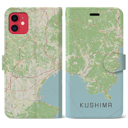 【串間（宮崎県）】地図柄iPhoneケース（手帳タイプ）ナチュラル・iPhone 11 用