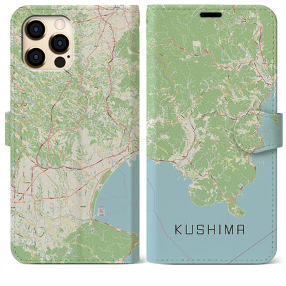 【串間（宮崎県）】地図柄iPhoneケース（手帳タイプ）ナチュラル・iPhone 12 Pro Max 用