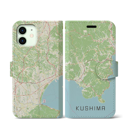 【串間（宮崎県）】地図柄iPhoneケース（手帳タイプ）ナチュラル・iPhone 12 mini 用