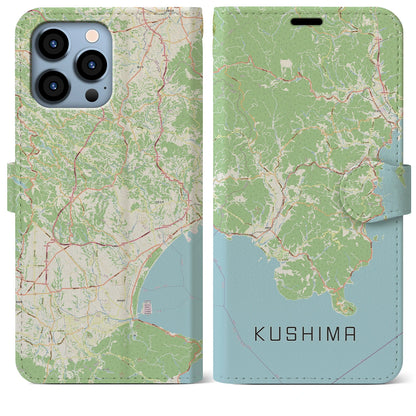 【串間（宮崎県）】地図柄iPhoneケース（手帳タイプ）ナチュラル・iPhone 13 Pro Max 用