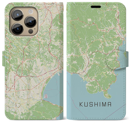 【串間（宮崎県）】地図柄iPhoneケース（手帳タイプ）ナチュラル・iPhone 14 Pro Max 用
