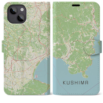 【串間（宮崎県）】地図柄iPhoneケース（手帳タイプ）ナチュラル・iPhone 14 Plus 用