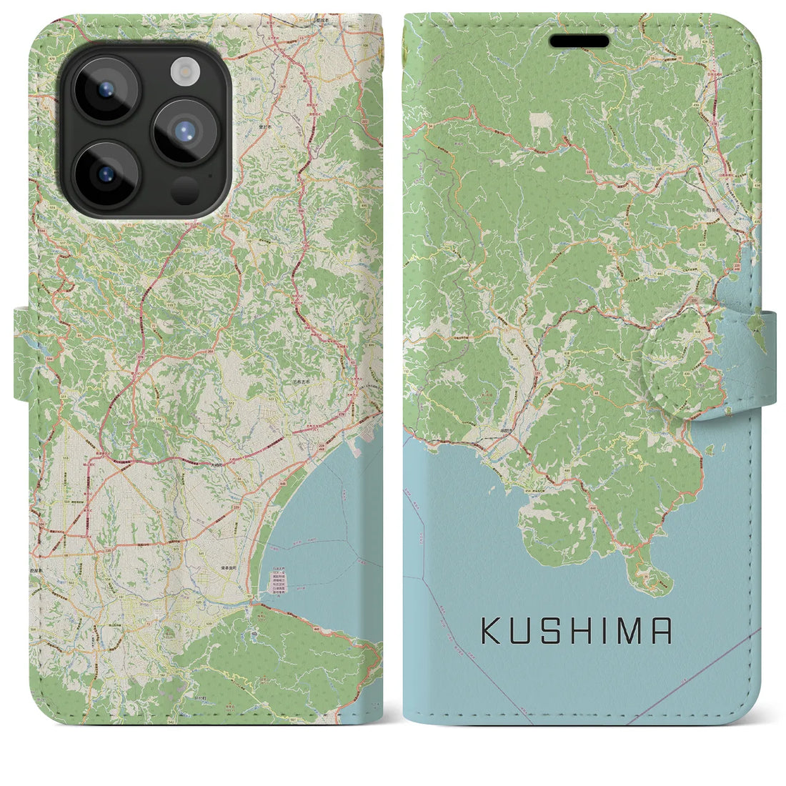 【串間】地図柄iPhoneケース（手帳両面タイプ・ナチュラル）iPhone 15 Pro Max 用