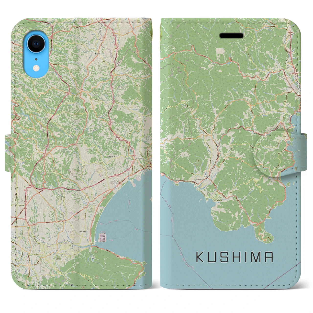 【串間】地図柄iPhoneケース（手帳両面タイプ・ナチュラル）iPhone XR 用