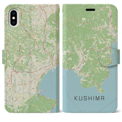 【串間（宮崎県）】地図柄iPhoneケース（手帳タイプ）ナチュラル・iPhone XS Max 用