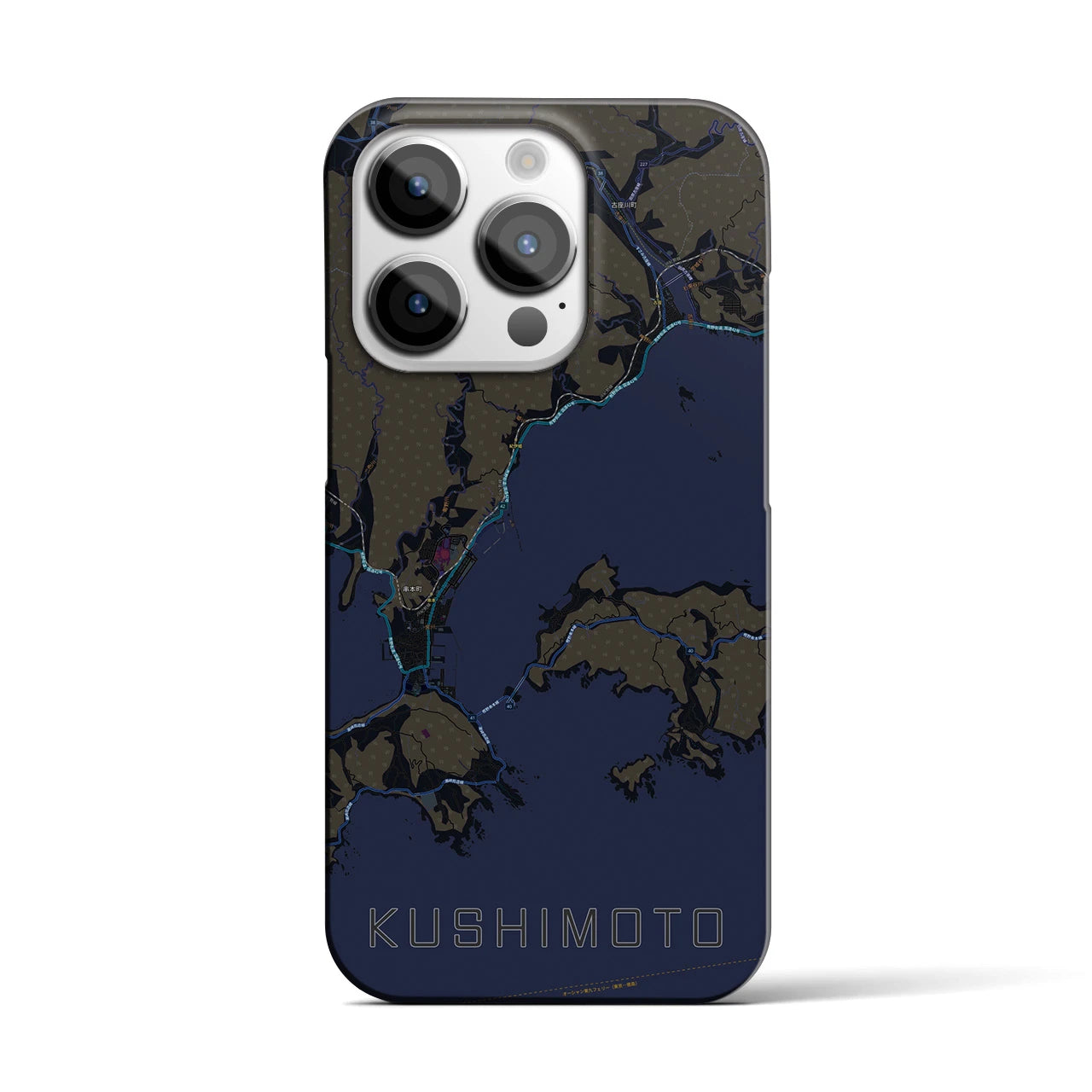 【串本】地図柄iPhoneケース（バックカバータイプ・ブラック）iPhone 14 Pro 用