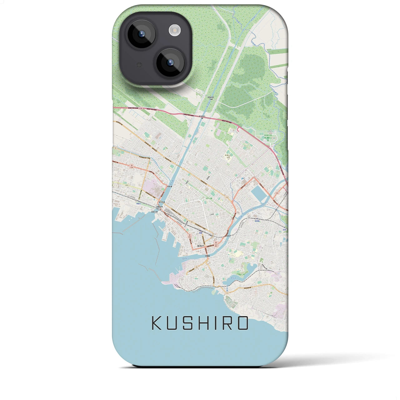 【釧路】地図柄iPhoneケース（バックカバータイプ・ナチュラル）iPhone 14 Plus 用