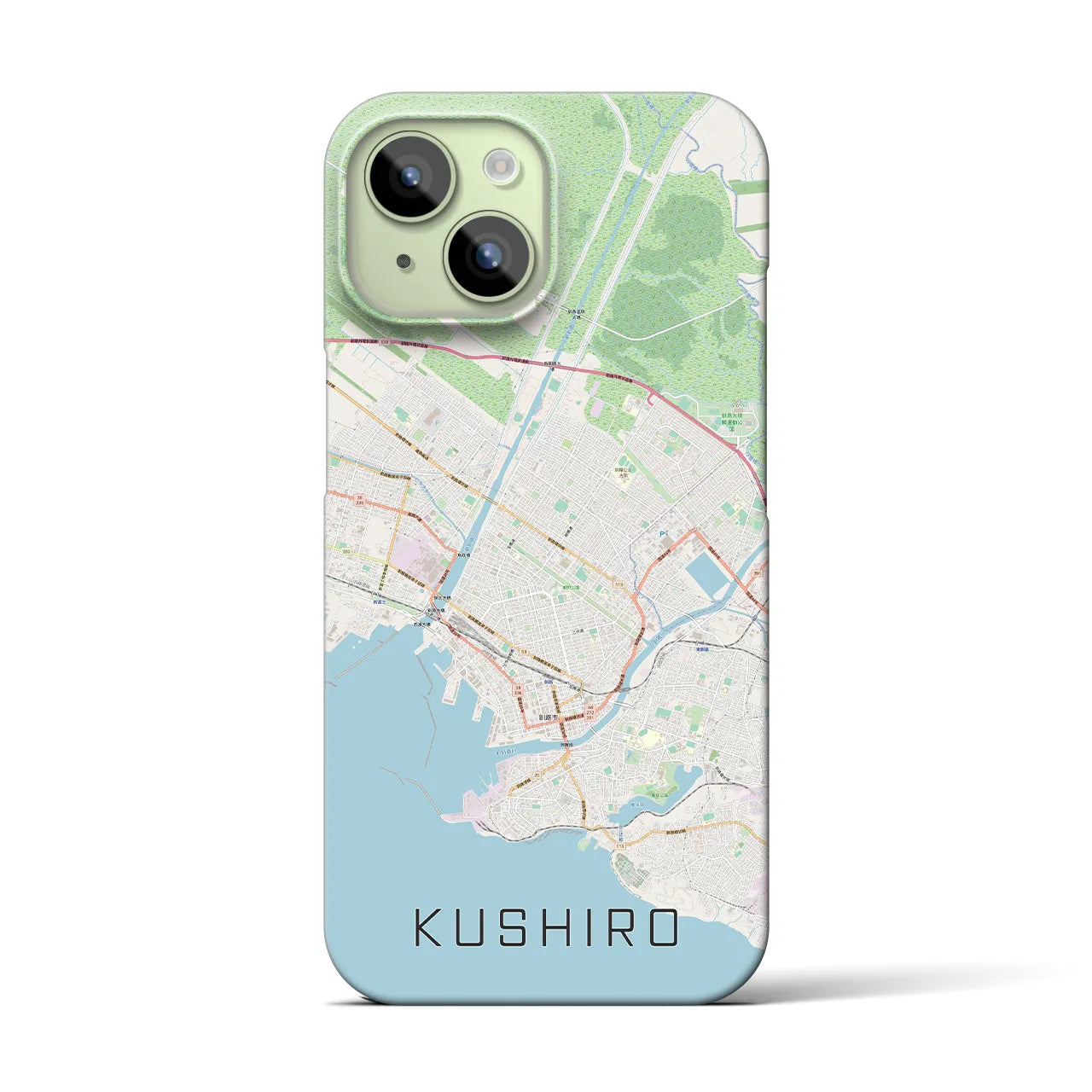 【釧路】地図柄iPhoneケース（バックカバータイプ・ナチュラル）iPhone 15 用