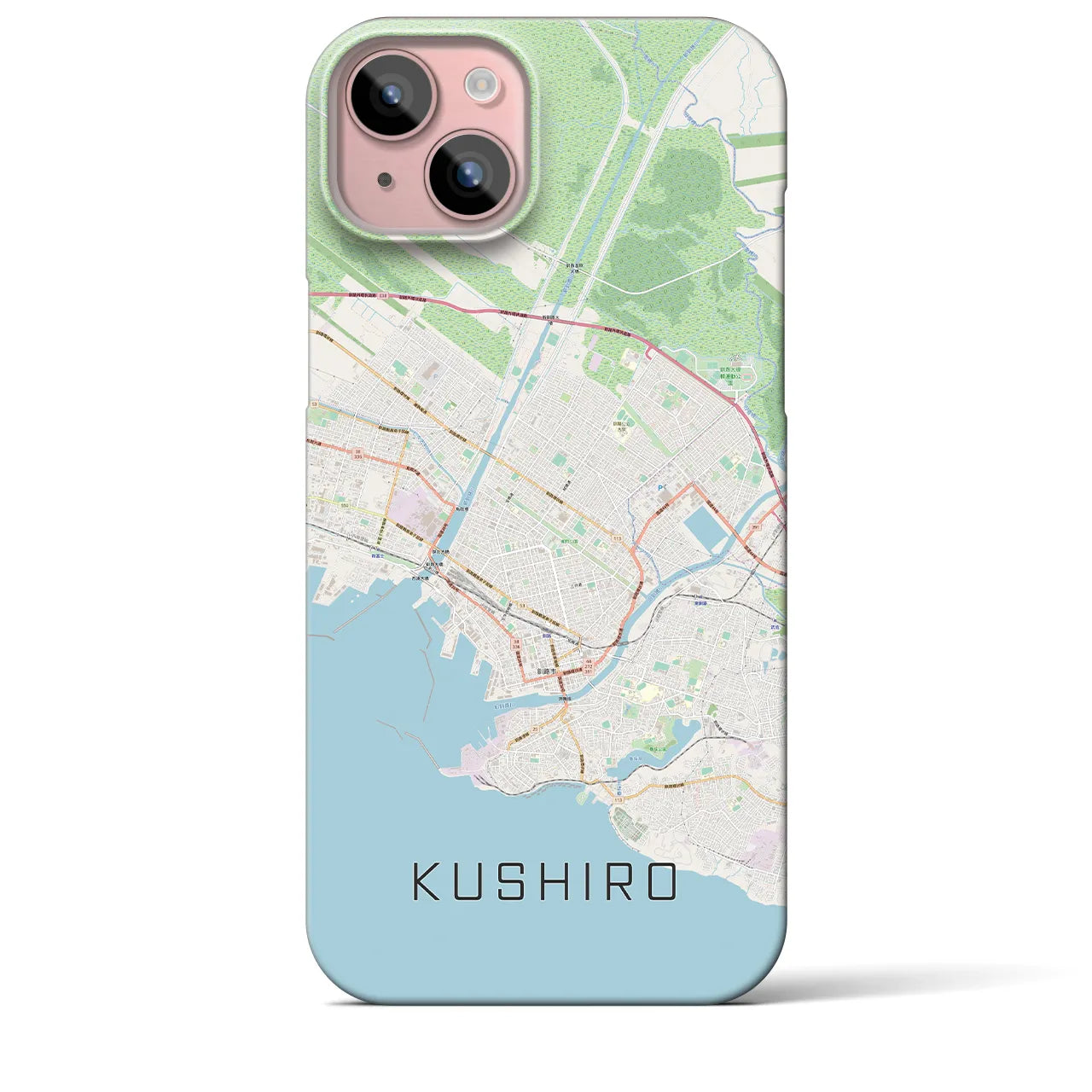 【釧路】地図柄iPhoneケース（バックカバータイプ・ナチュラル）iPhone 15 Plus 用