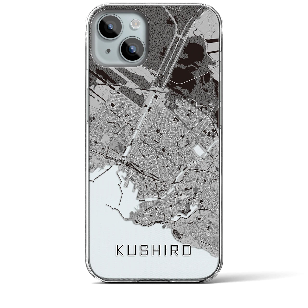 【釧路】地図柄iPhoneケース（クリアタイプ・モノトーン）iPhone 15 Plus 用
