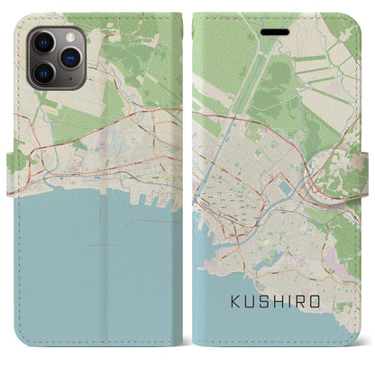 【釧路（北海道）】地図柄iPhoneケース（手帳タイプ）ナチュラル・iPhone 11 Pro Max 用