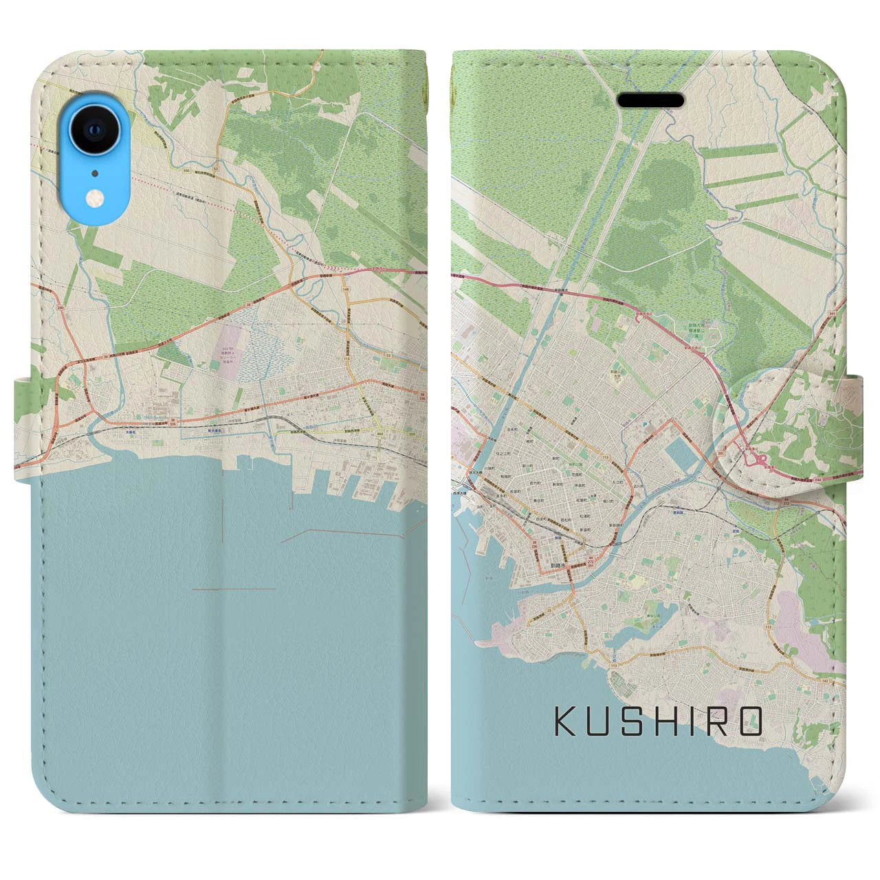 【釧路】地図柄iPhoneケース（手帳両面タイプ・ナチュラル）iPhone XR 用