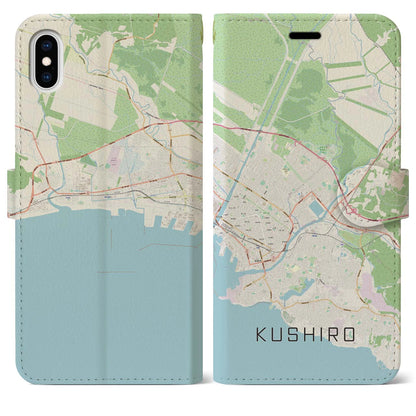 【釧路（北海道）】地図柄iPhoneケース（手帳タイプ）ナチュラル・iPhone XS Max 用