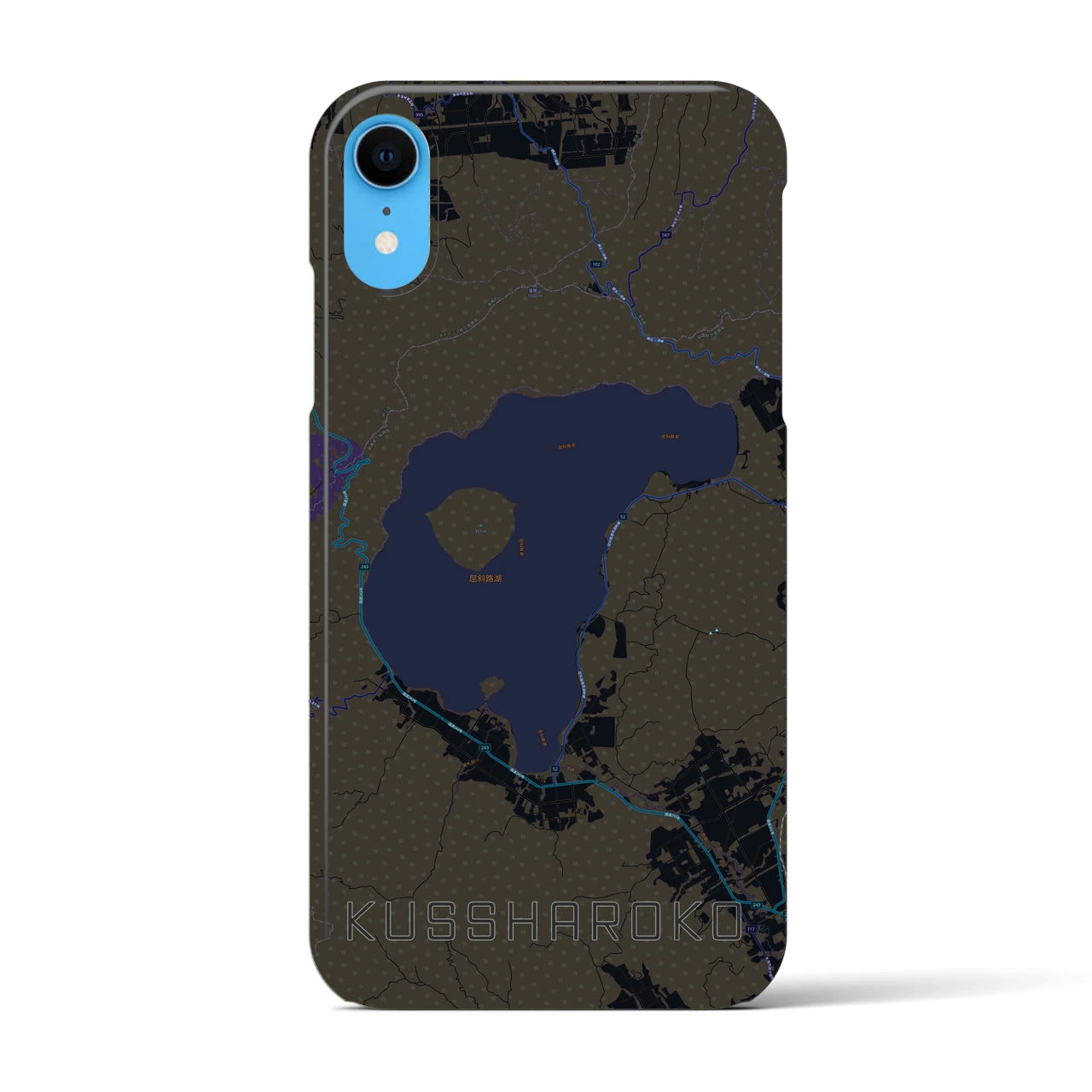 【屈斜路湖】地図柄iPhoneケース（バックカバータイプ・ブラック）iPhone XR 用