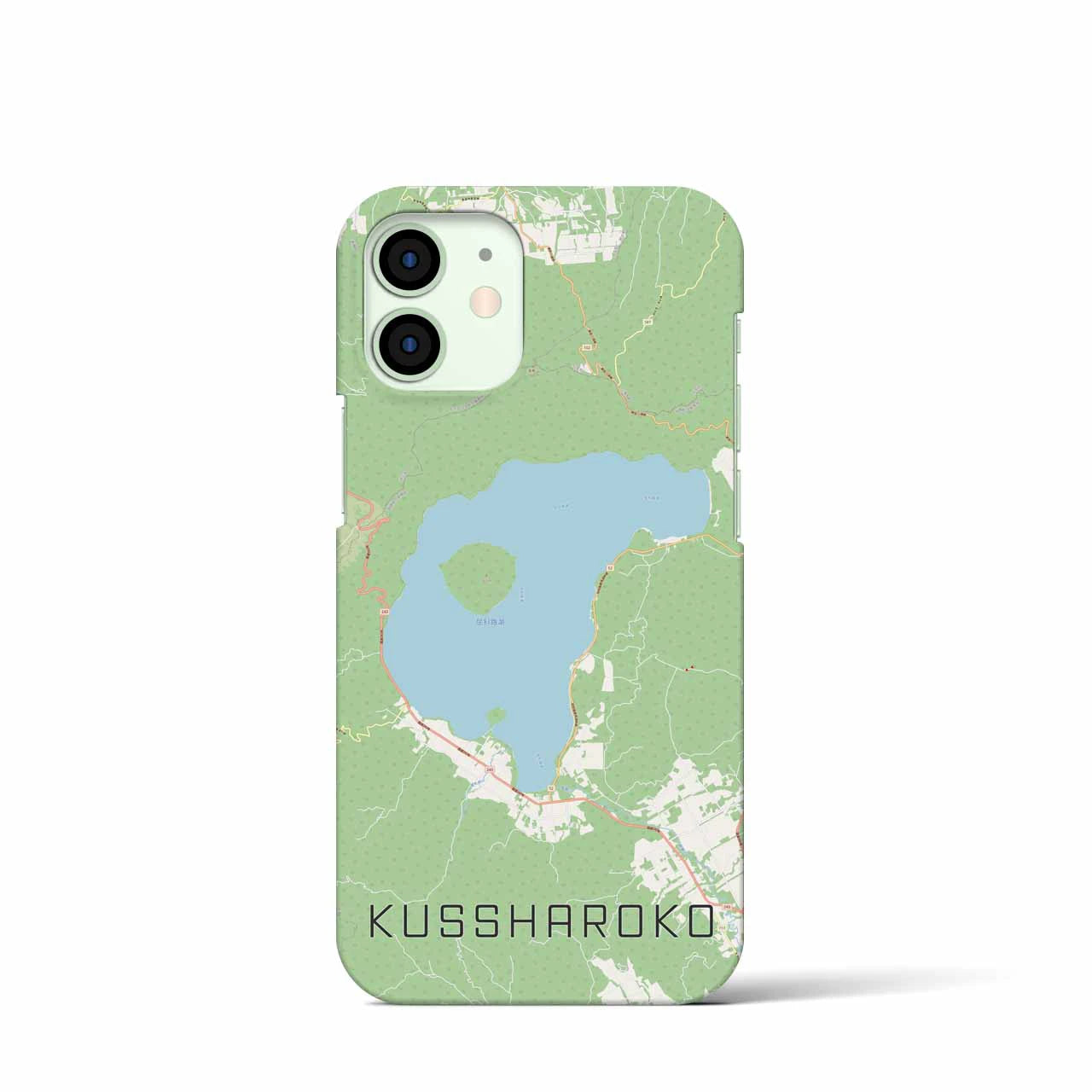 【屈斜路湖】地図柄iPhoneケース（バックカバータイプ・ナチュラル）iPhone 12 mini 用