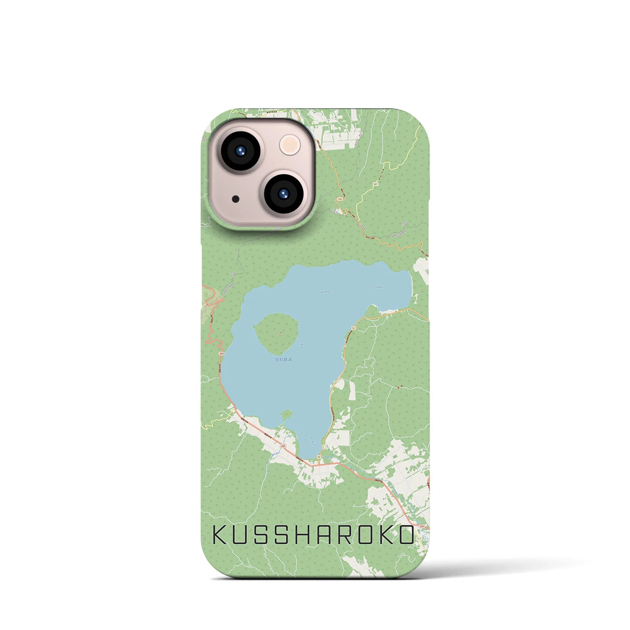 【屈斜路湖】地図柄iPhoneケース（バックカバータイプ・ナチュラル）iPhone 13 mini 用