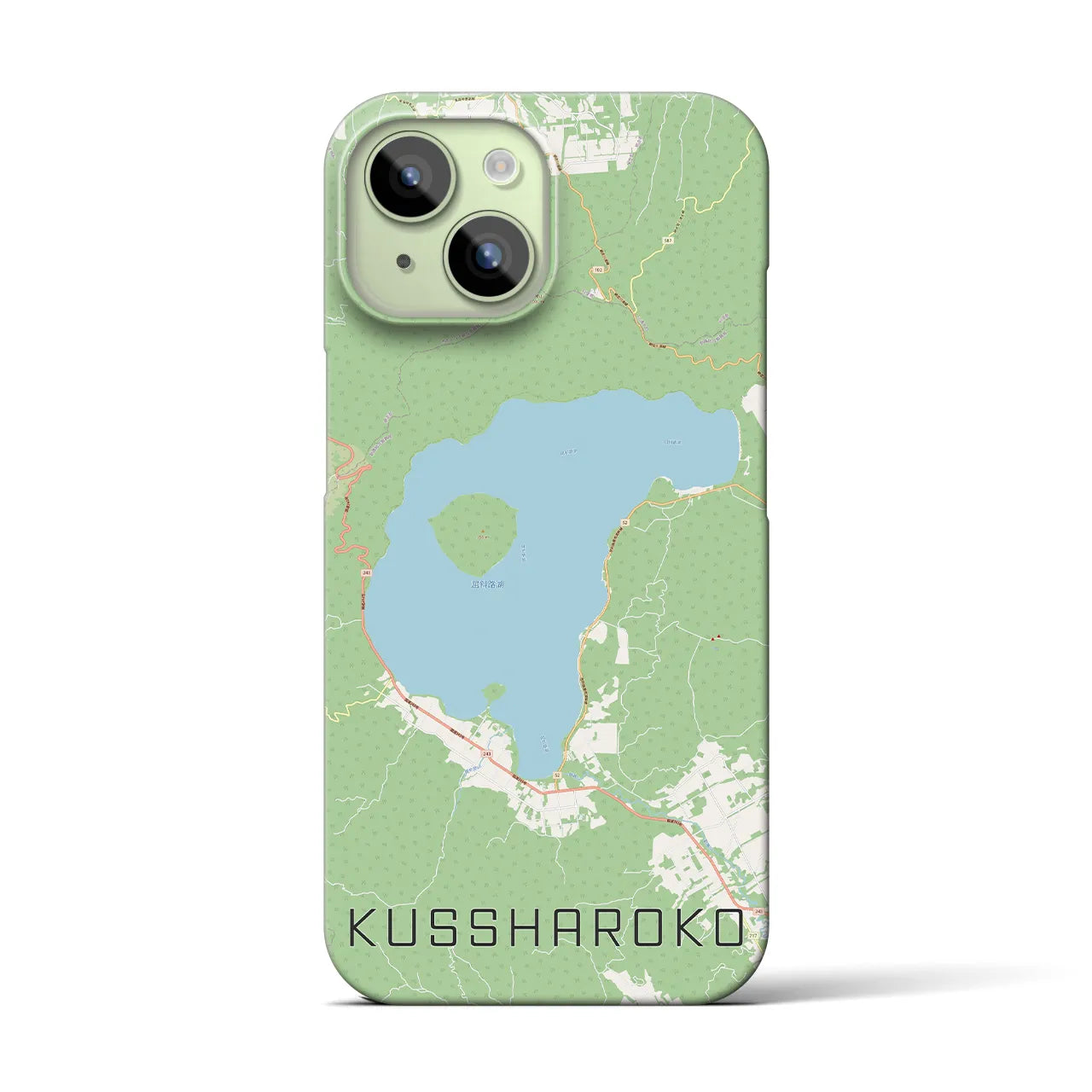 【屈斜路湖】地図柄iPhoneケース（バックカバータイプ・ナチュラル）iPhone 15 用
