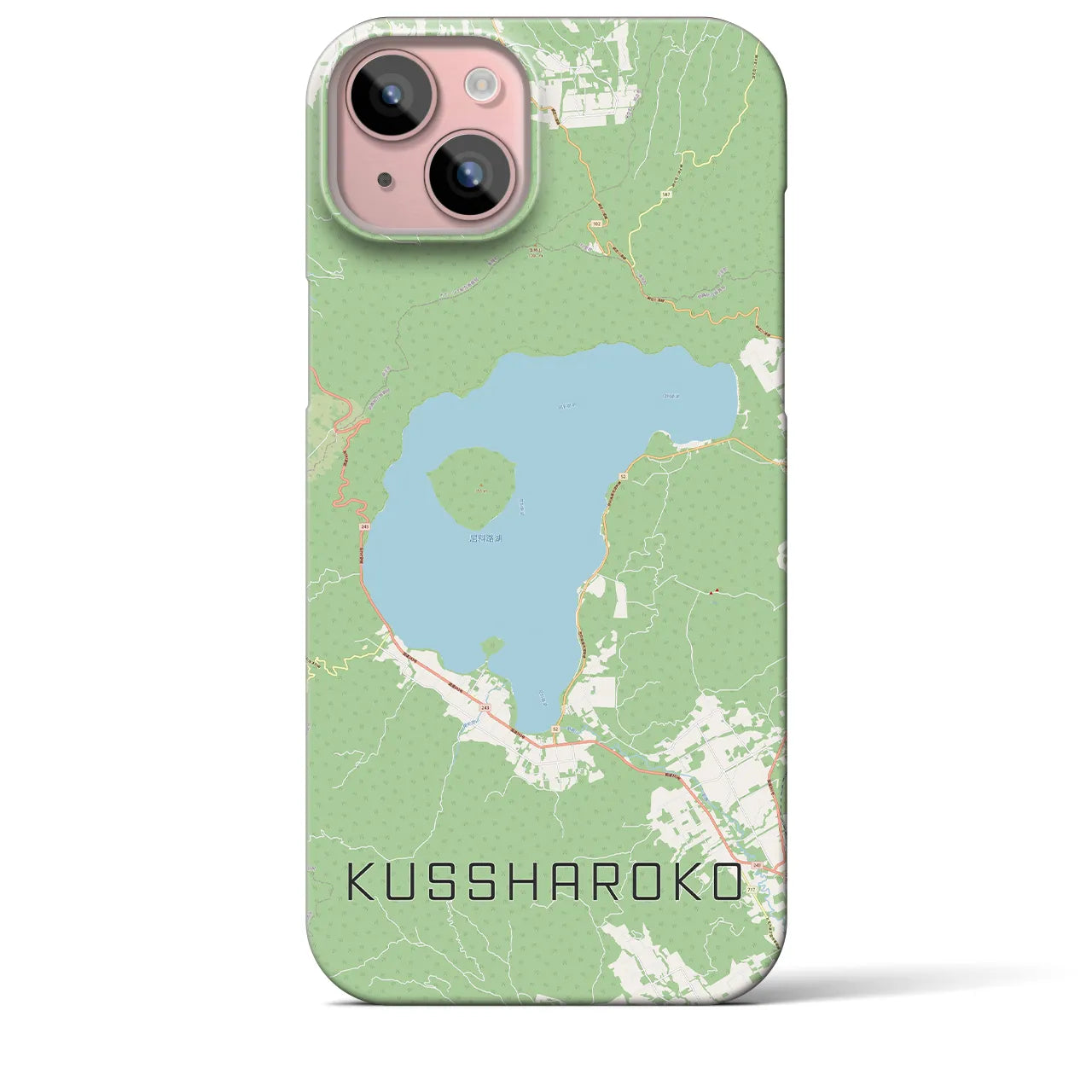 【屈斜路湖】地図柄iPhoneケース（バックカバータイプ・ナチュラル）iPhone 15 Plus 用