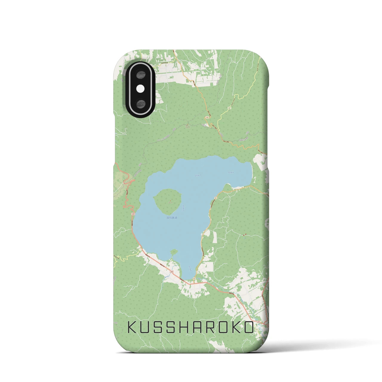 【屈斜路湖】地図柄iPhoneケース（バックカバータイプ・ナチュラル）iPhone XS / X 用