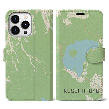 【屈斜路湖（北海道）】地図柄iPhoneケース（手帳タイプ）ナチュラル・iPhone 13 Pro 用