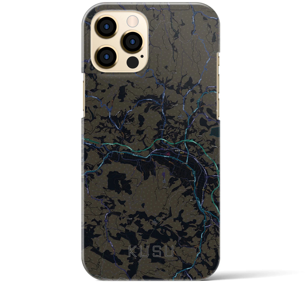 【玖珠】地図柄iPhoneケース（バックカバータイプ・ブラック）iPhone 12 Pro Max 用