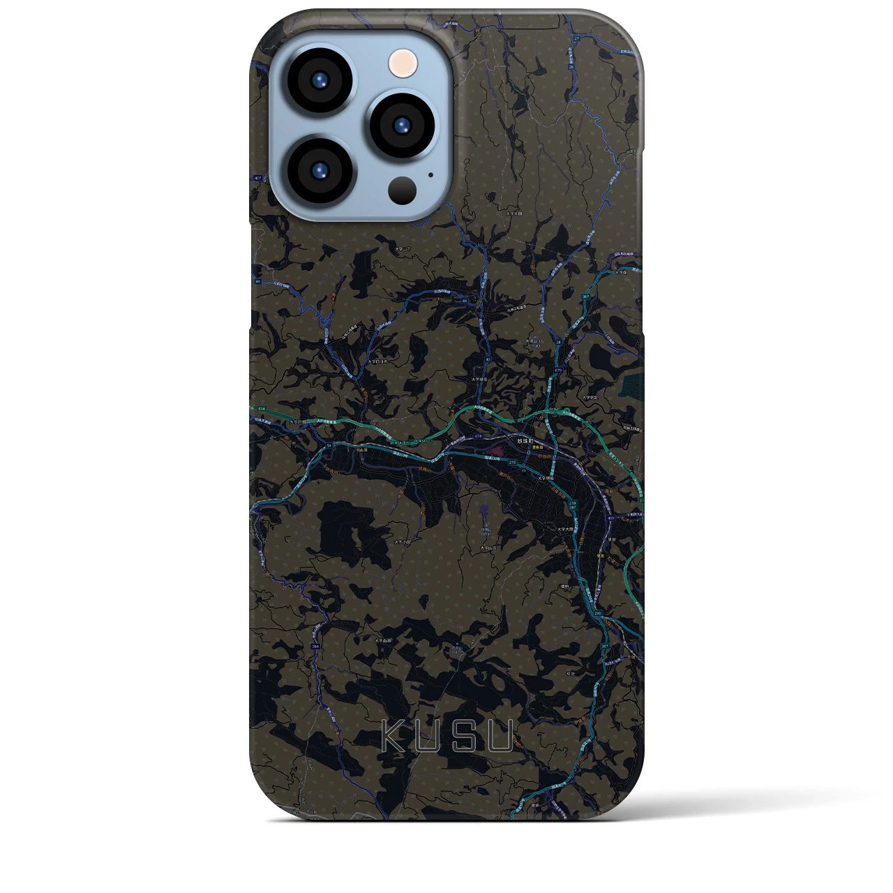 【玖珠】地図柄iPhoneケース（バックカバータイプ・ブラック）iPhone 13 Pro Max 用