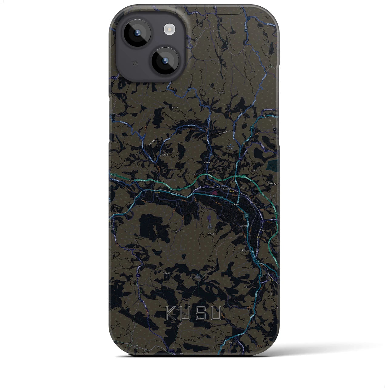 【玖珠】地図柄iPhoneケース（バックカバータイプ・ブラック）iPhone 14 Plus 用