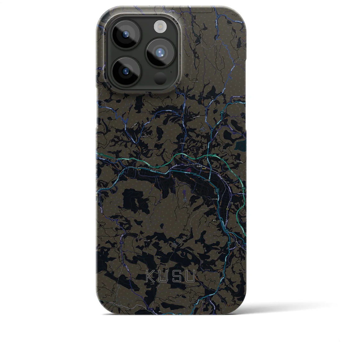 【玖珠】地図柄iPhoneケース（バックカバータイプ・ブラック）iPhone 15 Pro Max 用