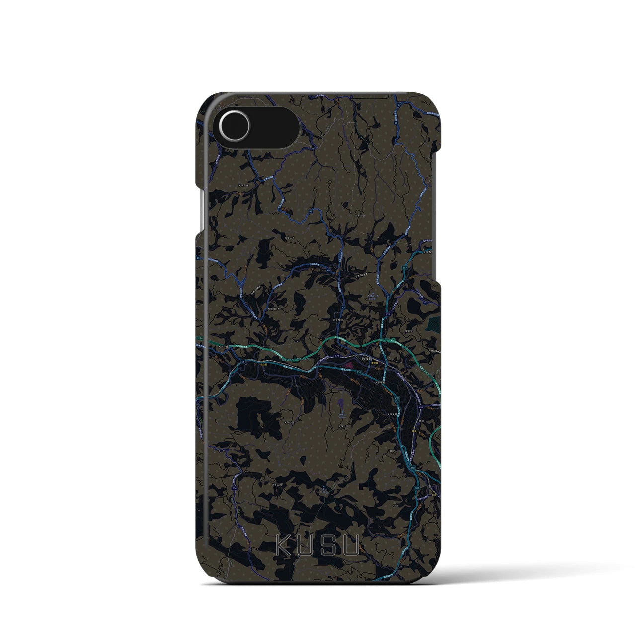 【玖珠】地図柄iPhoneケース（バックカバータイプ・ブラック）iPhone SE（第3 / 第2世代） / 8 / 7 / 6s / 6 用