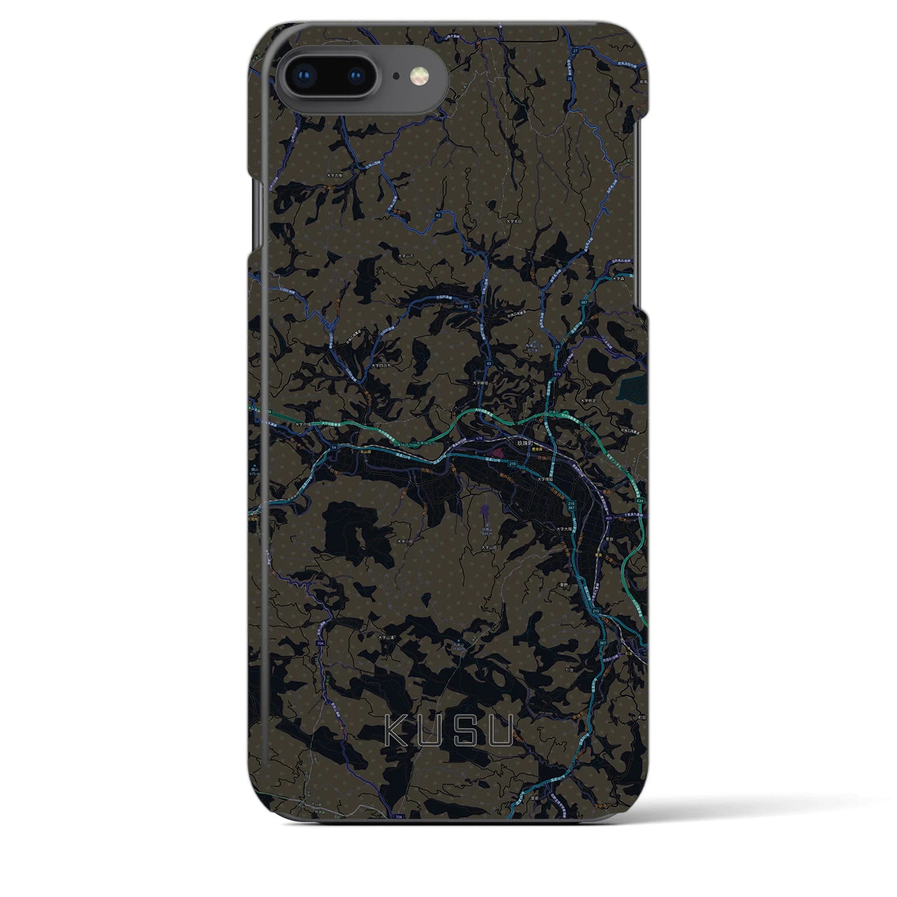 【玖珠】地図柄iPhoneケース（バックカバータイプ・ブラック）iPhone 8Plus /7Plus / 6sPlus / 6Plus 用