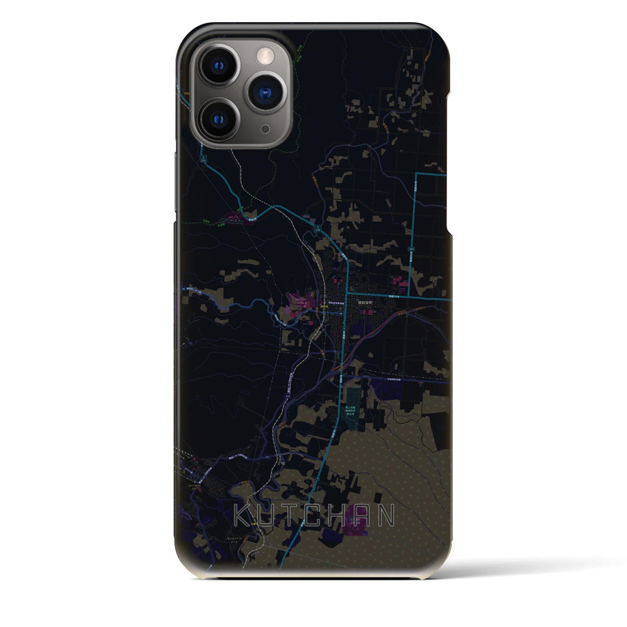 【倶知安】地図柄iPhoneケース（バックカバータイプ・ブラック）iPhone 11 Pro Max 用